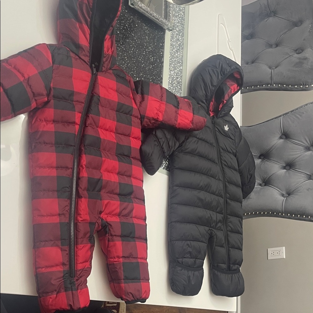 Cozy Red and Black Plaid Puffer Snowsuit